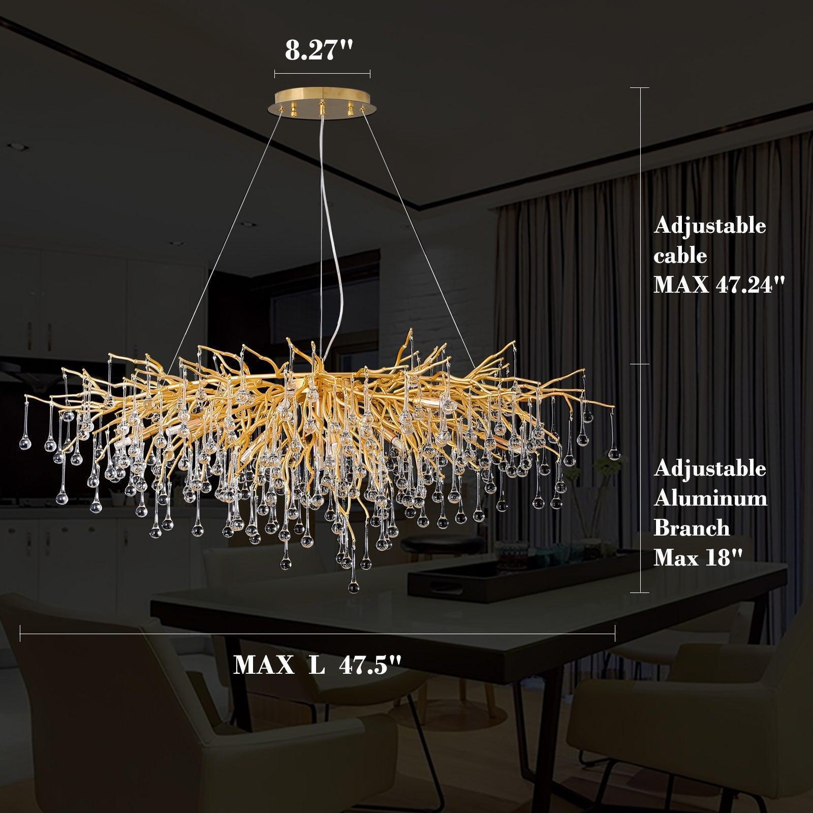 Doris Crystal Rectangular Branch Chandelier L45" - Joyfuzzy