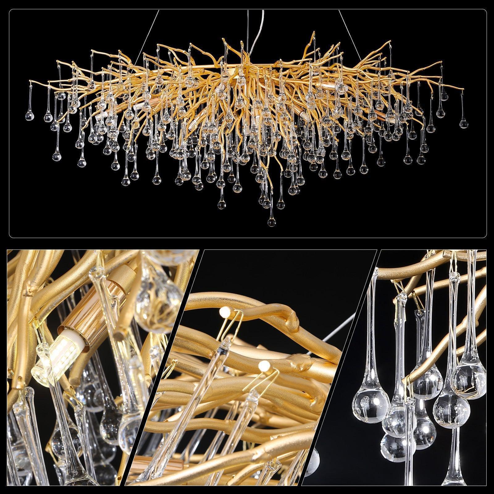 Doris Crystal Rectangular Branch Chandelier L45" - Joyfuzzy