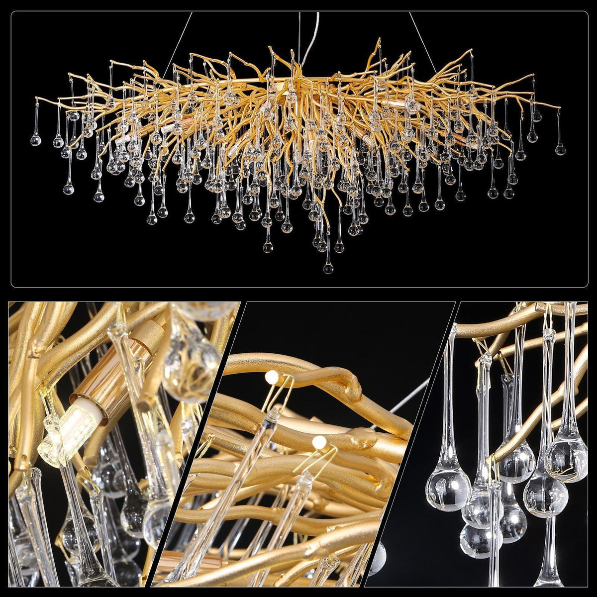 Doris Crystal Rectangular Branch Chandelier L45" - Joyfuzzy