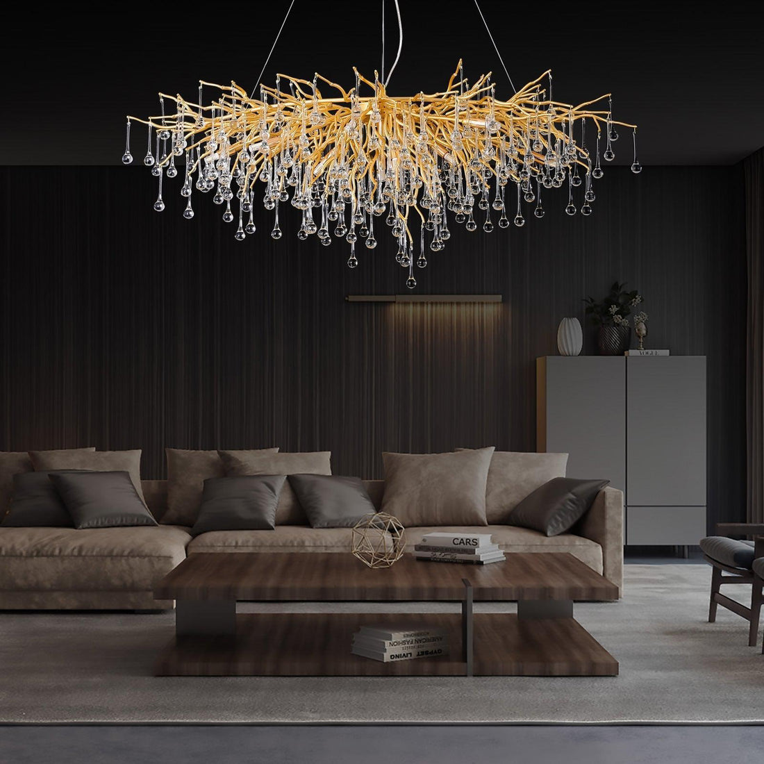 Doris Crystal Rectangular Branch Chandelier L45" - Joyfuzzy