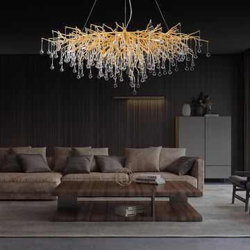 Doris Crystal Rectangular Branch Chandelier L45" - Joyfuzzy