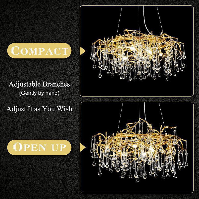 Doris Crystal Round Branch Chandelier 23.5"D Gold - Joyfuzzy