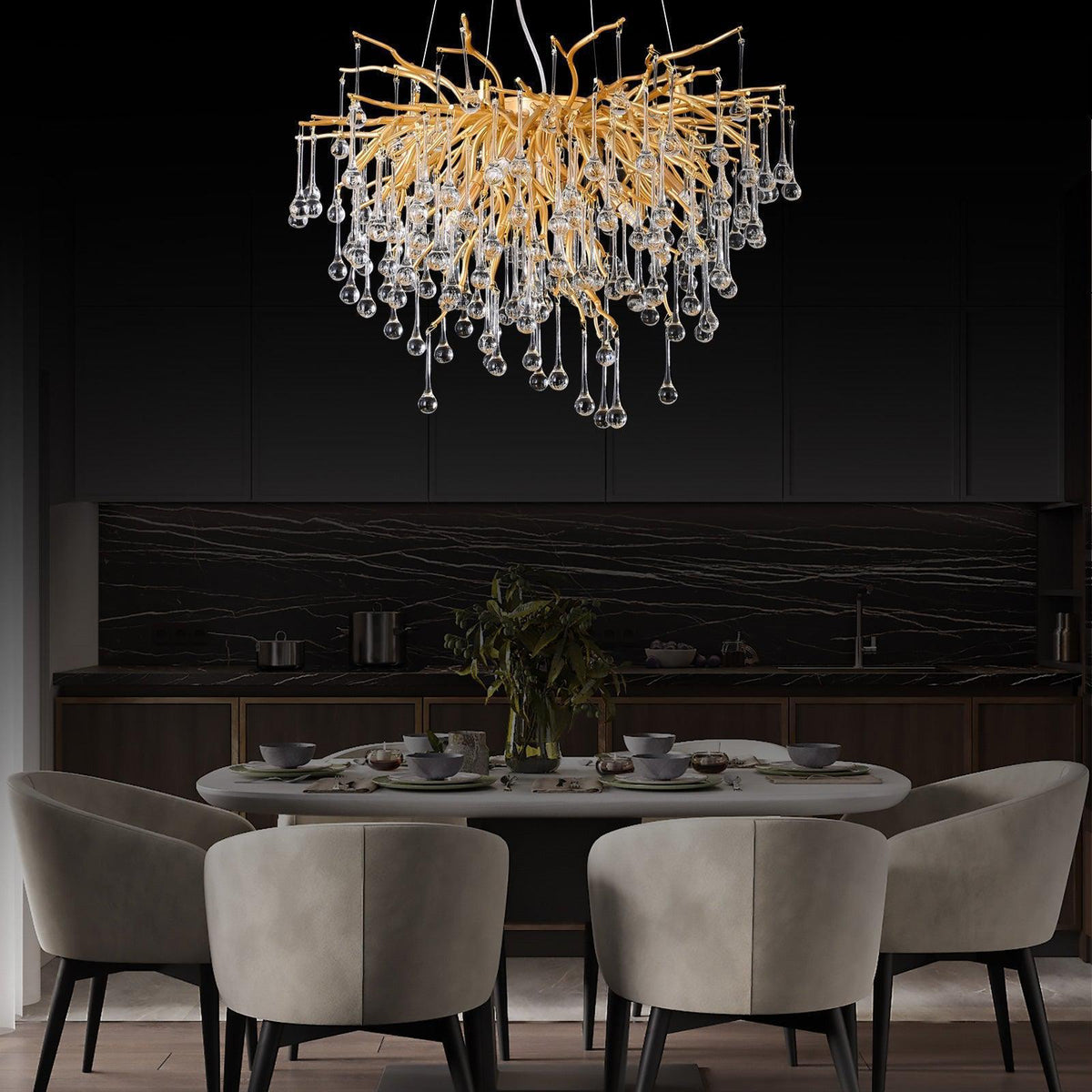 Doris Rain Branch Chandelier 23.5"D Gold - Joyfuzzy