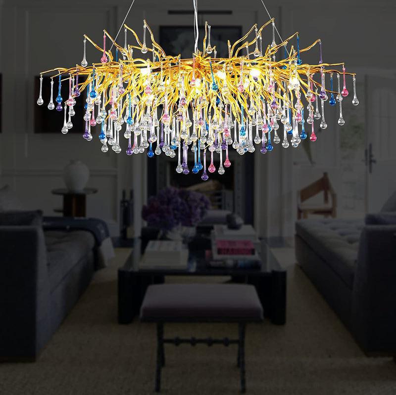 Doris Rain Crystal Branch Chandelier 54"L - Joyfuzzy