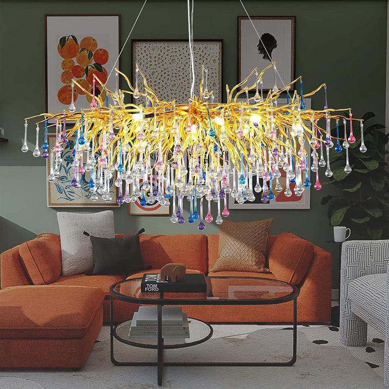 Doris Rain Crystal Branch Chandelier 54"L - Joyfuzzy