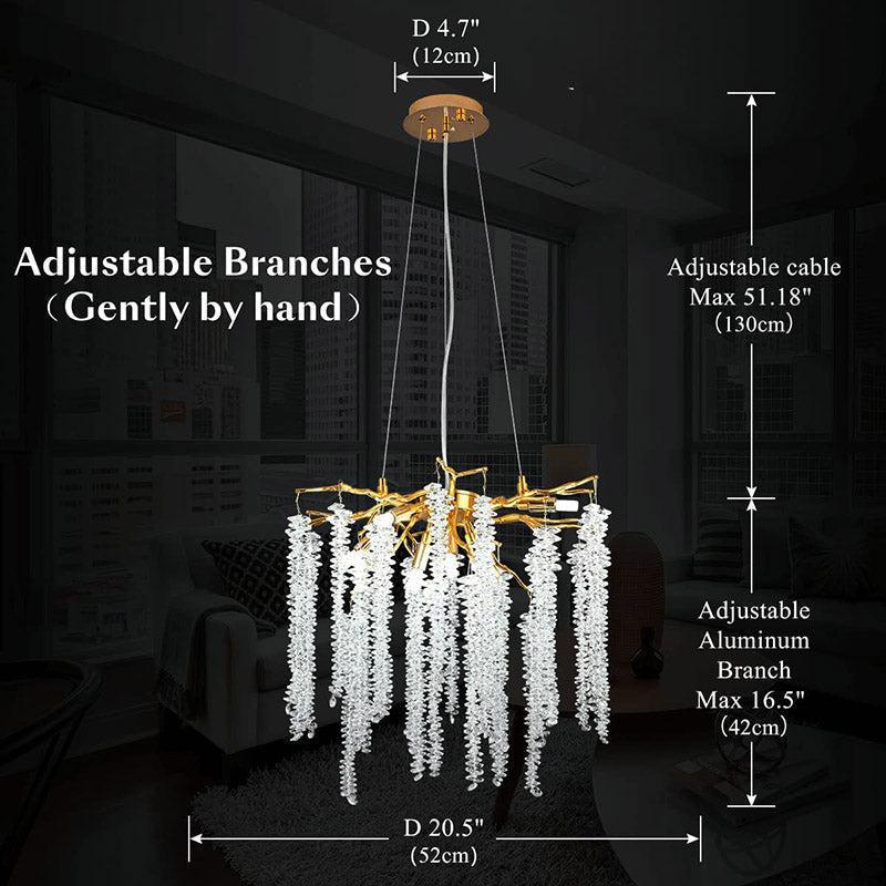 Doris White Crystal Branch Round Chandelier D20.5" L45" - 20.5"D RoundJoyfuzzy