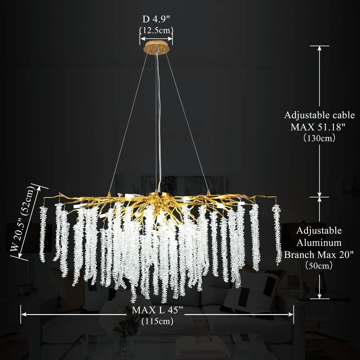 Doris White Crystal Branch Round Chandelier D20.5" L45" - 20.5"D RoundJoyfuzzy