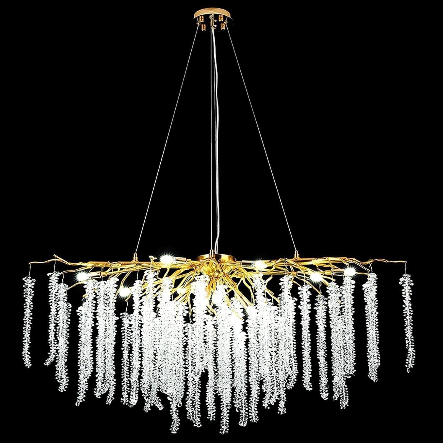Doris White Crystal Rectangle Branch Chandelier Gold 45"L - Joyfuzzy