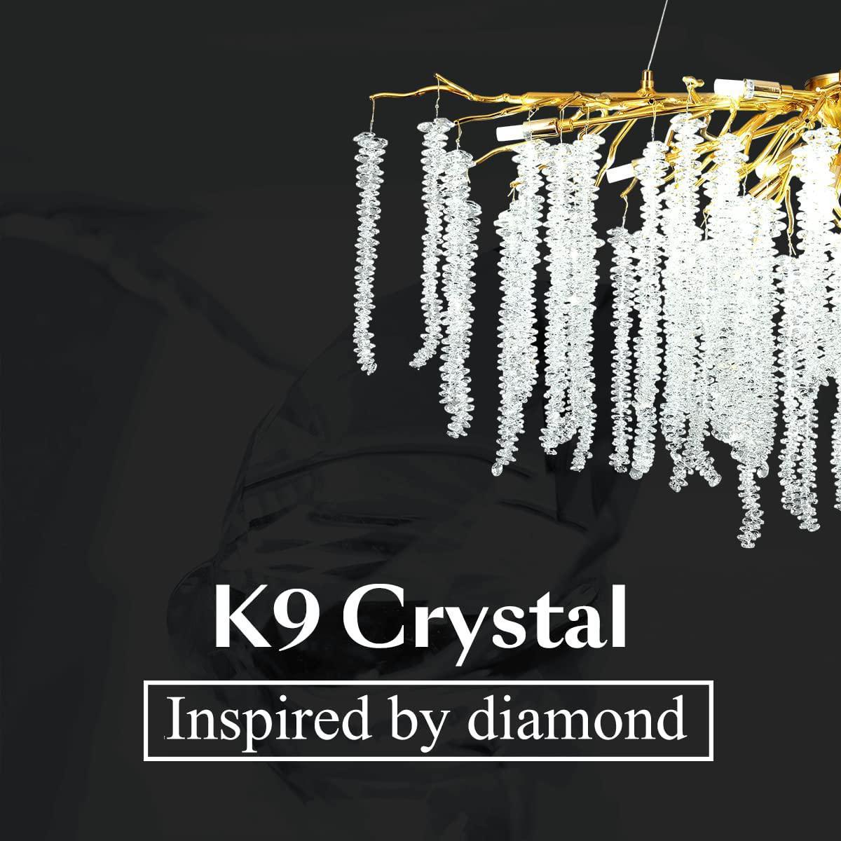 Doris White Crystal Rectangle Branch Chandelier Gold 45"L - Joyfuzzy