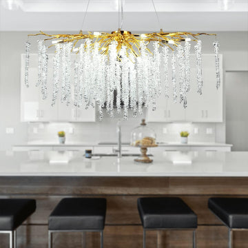 Doris White Crystal Rectangle Branch Chandelier Gold 45"L - Joyfuzzy