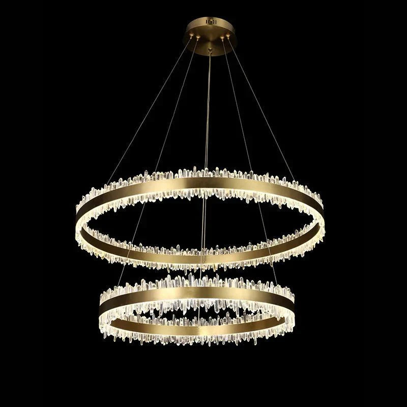 Double Round Rings Quartz Crystal Chandelier Hanging Modern Chandelier for Living Room - Joyfuzzy