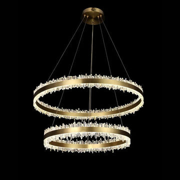 Double Round Rings Quartz Crystal Chandelier Hanging Modern Chandelier for Living Room - Joyfuzzy