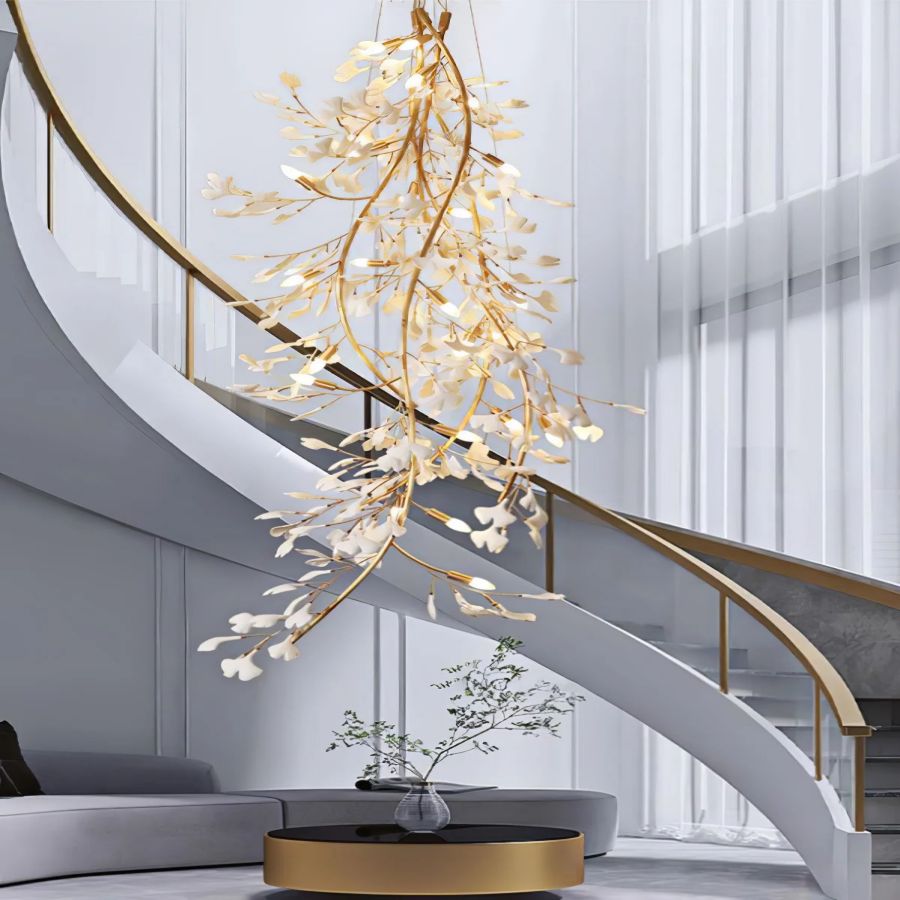 Drooping Ceramic Ginkgo Leaf Chandelier - SizeBJoyfuzzy