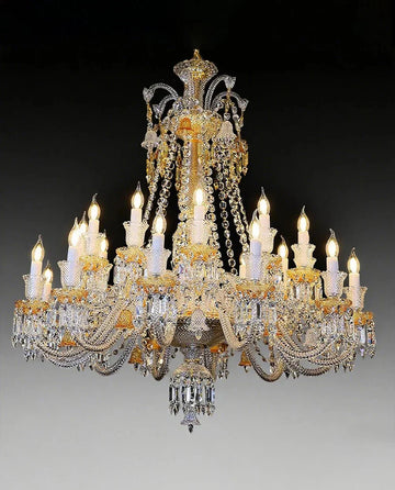Duplicated 24 Lights Clear & Amber Crystal Lighting Chandelier - Joyfuzzy