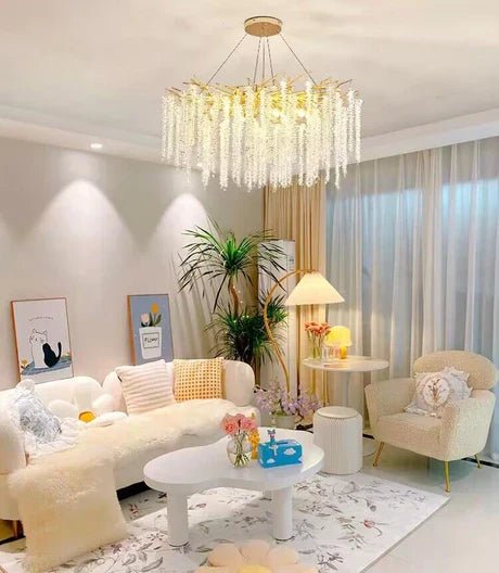 Elegant Crystal Icicle Chandelier in Branch Style for Dining Table Use - Rectangle L47.2"*W17.7"*H15.7"/12 Lights/13.2kgGoldWarm LightJoyfuzzy