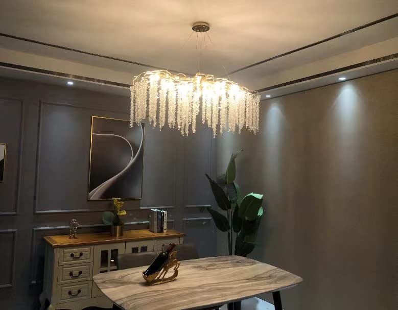 Elegant Crystal Icicle Chandelier in Branch Style for Dining Table Use - Rectangle L47.2"*W17.7"*H15.7"/12 Lights/13.2kgGoldWarm LightJoyfuzzy