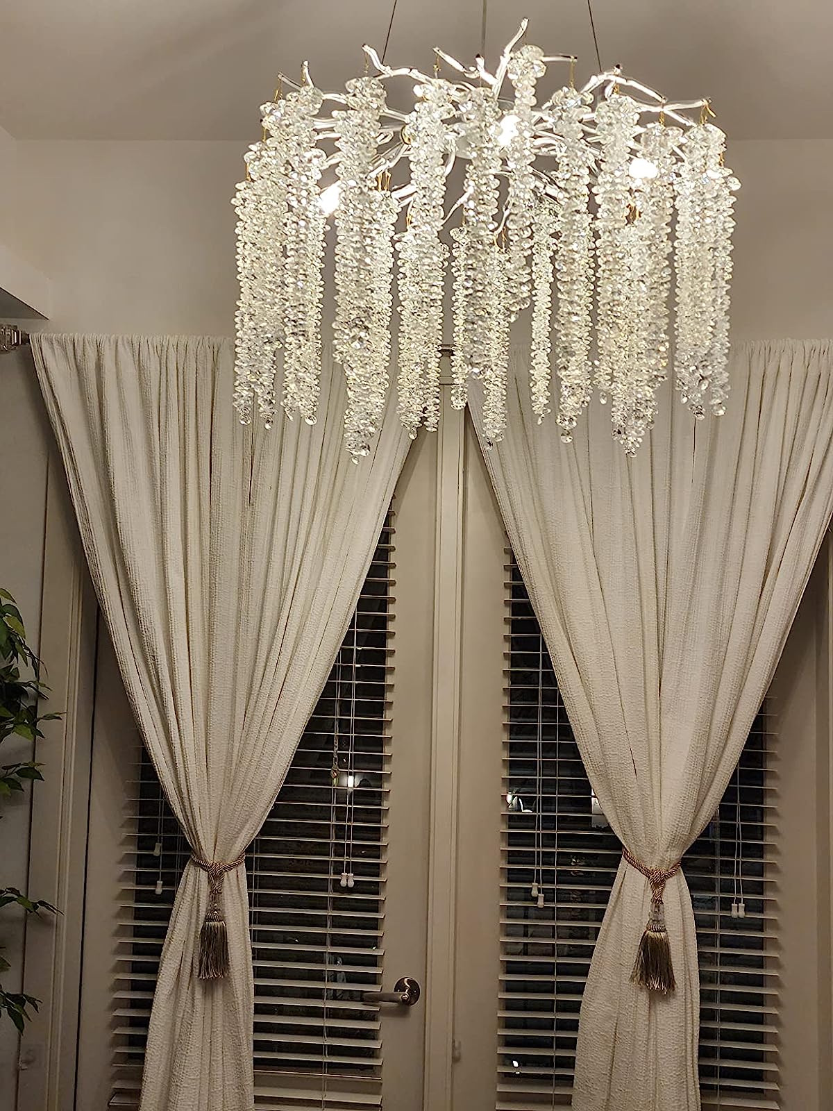Elegant Crystal Icicle Chandelier in Branch Style for Dining Table Use - Round D39.4"/12 LightsChromeWarm LightJoyfuzzy