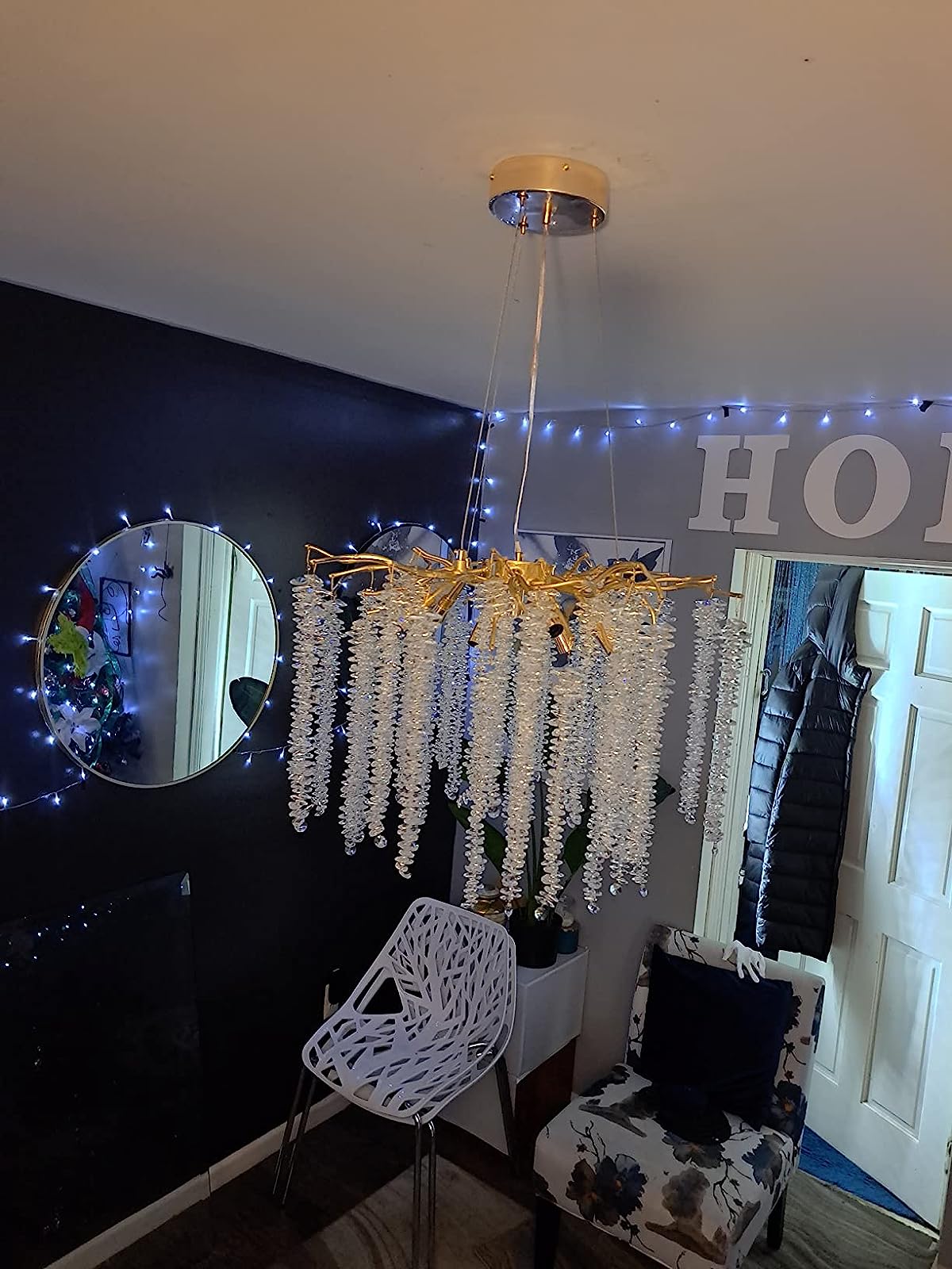 Elegant Crystal Icicle Chandelier in Branch Style for Dining Table Use - Round D23.6"/8 LightsGoldWarm LightJoyfuzzy