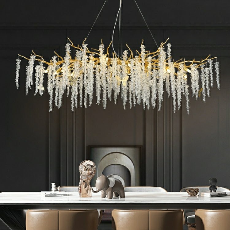 Elegant Crystal Icicle Chandelier in Branch Style for Dining Table Use - Rectangle L70.9"*W29.5"*H15.7"/18 LightsGoldWarm LightJoyfuzzy
