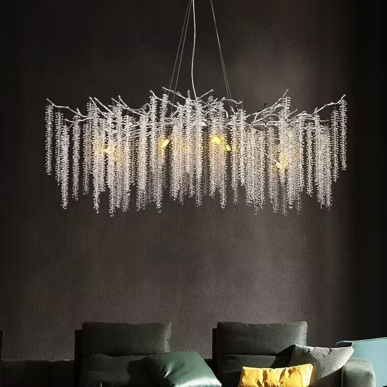 Elegant Crystal Icicle Chandelier in Branch Style for Dining Table Use - Rectangle L39.4"*W17.7"*H15.7"/10 Lights/10.9kgChromeWarm LightJoyfuzzy