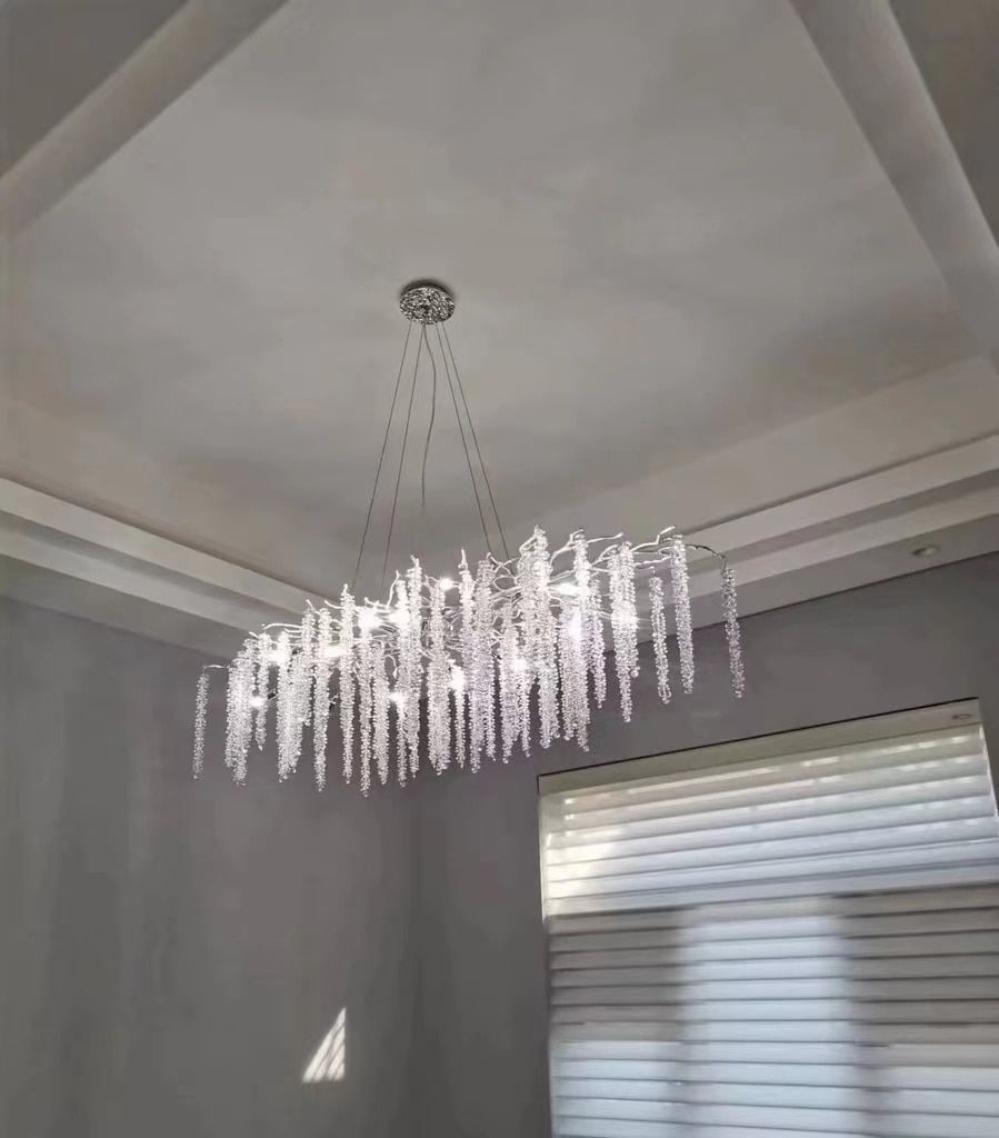 Elegant Crystal Icicle Chandelier in Branch Style for Dining Table Use - Rectangle L39.4"*W17.7"*H15.7"/10 Lights/10.9kgChromeWarm LightJoyfuzzy