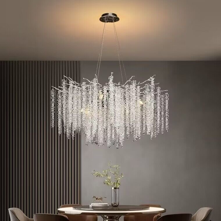 Elegant Crystal Icicle Chandelier in Branch Style for Dining Table Use - Round D59.1"/16 LightsChromeWarm LightJoyfuzzy