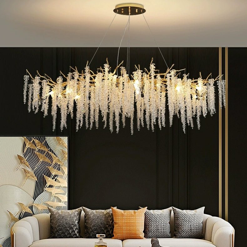 Elegant Crystal Icicle Chandelier in Branch Style for Dining Table Use - Rectangle L39.4"*W17.7"*H15.7"/10 Lights/10.9kgGoldWarm LightJoyfuzzy