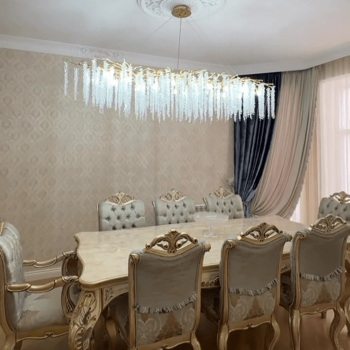 Elegant Crystal Icicle Chandelier in Branch Style for Dining Table Use - Rectangle L39.4"*W17.7"*H15.7"/10 Lights/10.9kgGoldWarm LightJoyfuzzy