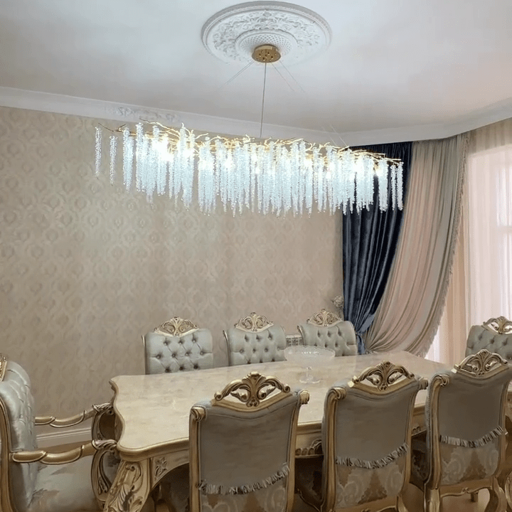 Elegant Crystal Icicle Chandelier in Branch Style for Dining Table Use - Rectangle L39.4"*W17.7"*H15.7"/10 Lights/10.9kgGoldWarm LightJoyfuzzy