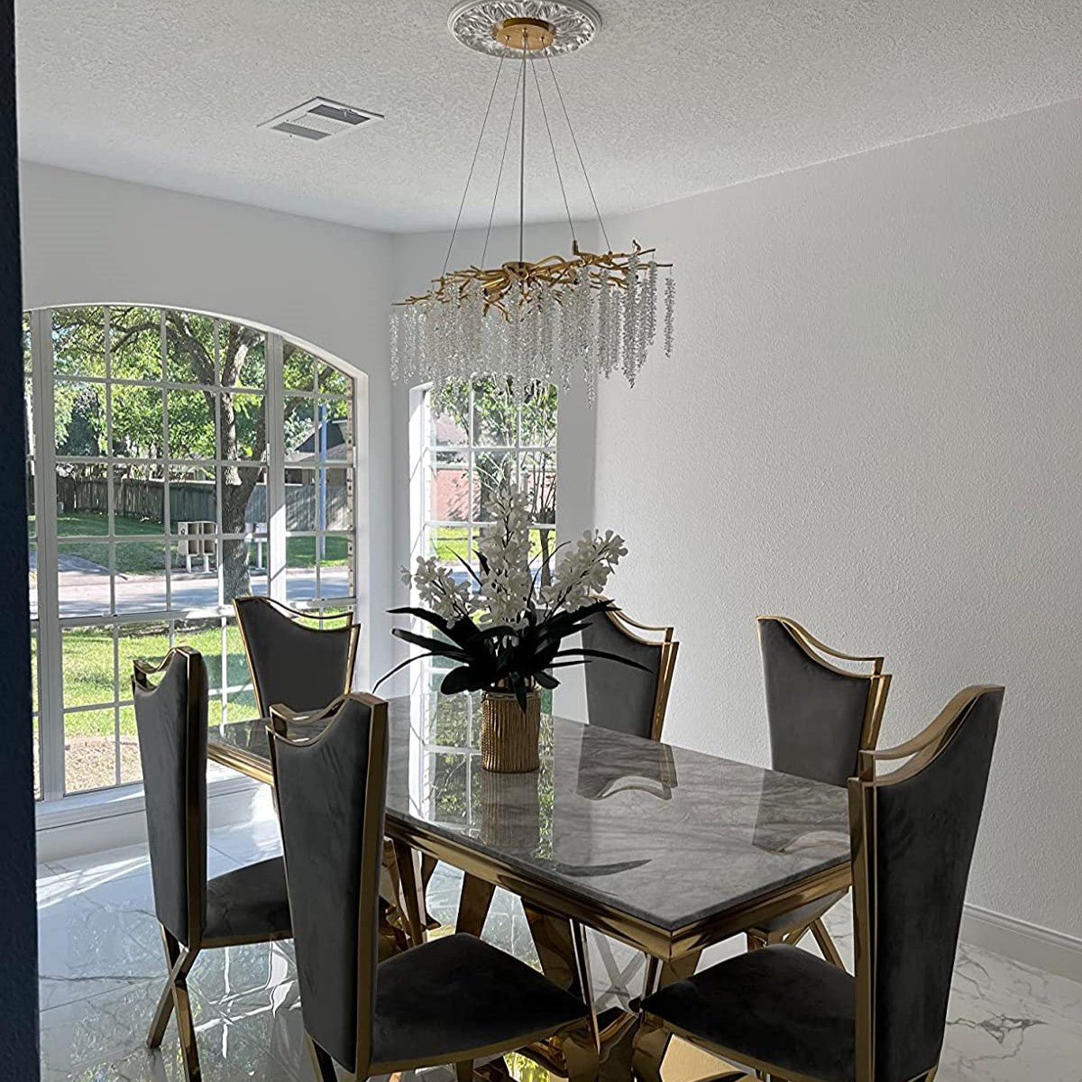 Elegant Crystal Icicle Chandelier in Branch Style for Dining Table Use - Rectangle L39.4"*W17.7"*H15.7"/10 Lights/10.9kgGoldWarm LightJoyfuzzy