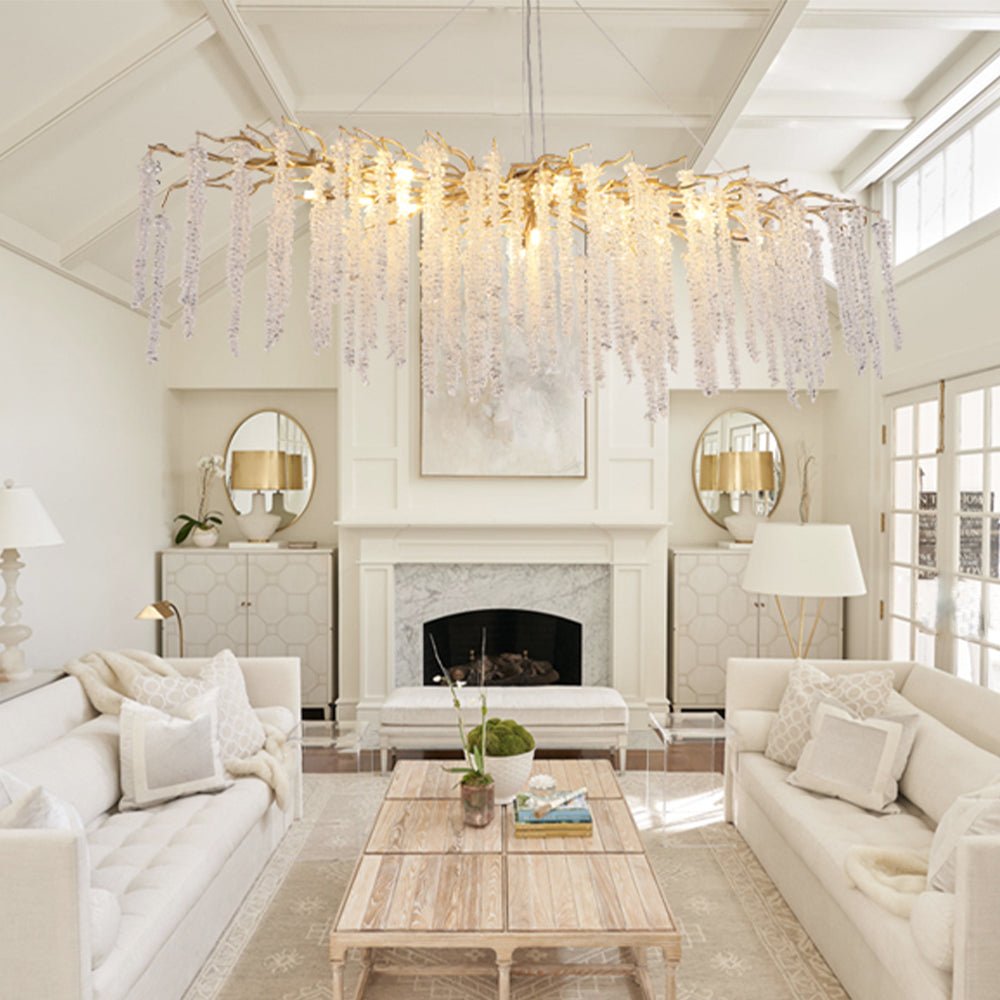 Elegant Crystal Icicle Chandelier in Branch Style for Dining Table Use - Rectangle L47.2"*W17.7"*H15.7"/12 Lights/13.2kgGoldWarm LightJoyfuzzy