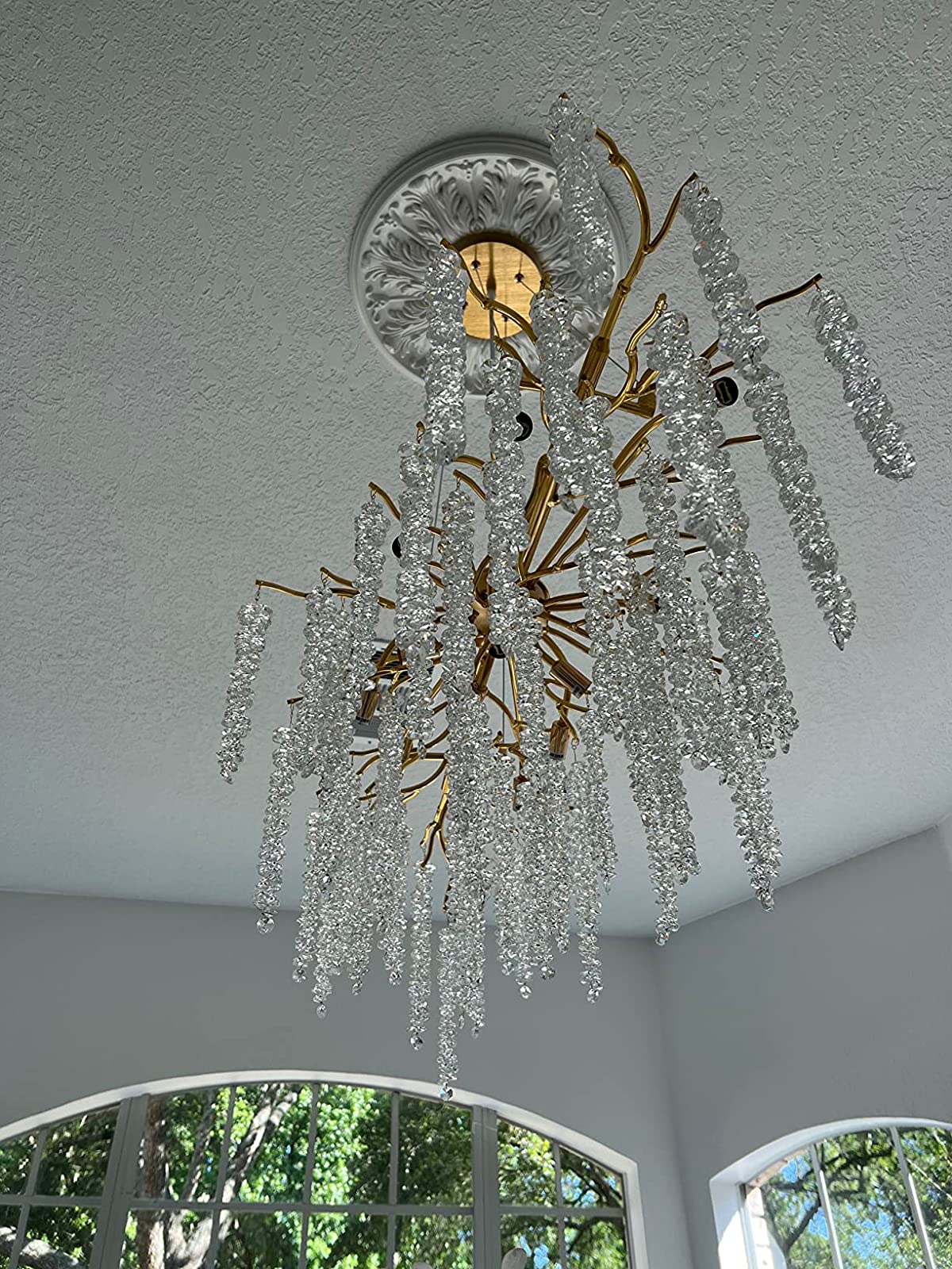 Elegant Crystal Icicle Chandelier in Branch Style for Dining Table Use - Rectangle L47.2"*W17.7"*H15.7"/12 Lights/13.2kgGoldWarm LightJoyfuzzy