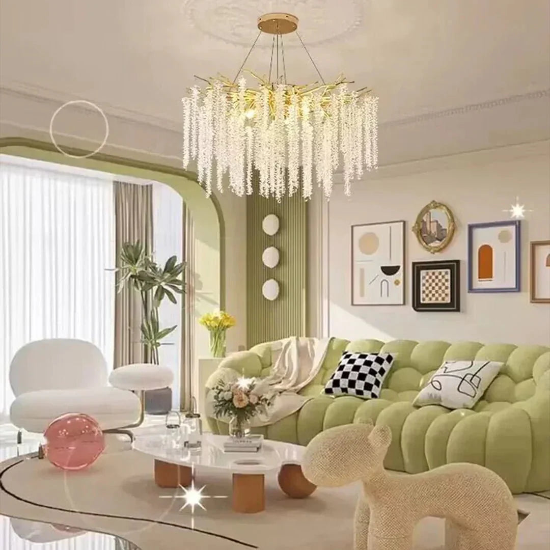 Elegant Crystal Icicle Chandelier in Branch Style for Dining Table Use - Rectangle L47.2"*W17.7"*H15.7"/12 Lights/13.2kgGoldWarm LightJoyfuzzy