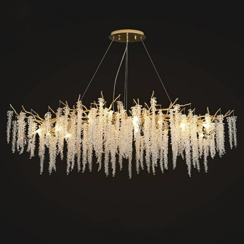 Elegant Crystal Icicle Chandelier in Branch Style for Dining Table Use - Rectangle L39.4"*W17.7"*H15.7"/10 Lights/10.9kgGoldWarm LightJoyfuzzy