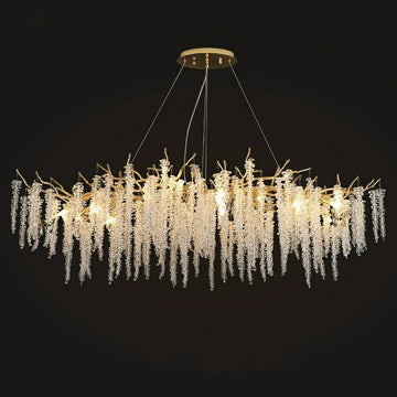 Elegant Crystal Icicle Chandelier in Branch Style for Dining Table Use - Rectangle L39.4"*W17.7"*H15.7"/10 Lights/10.9kgGoldWarm LightJoyfuzzy