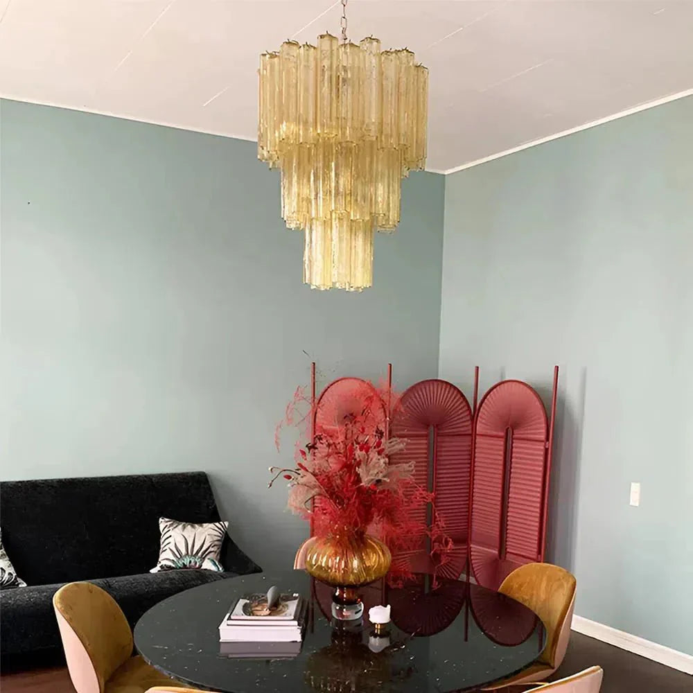 Elegant Yellow Murano Glass Tube Chandelier 25.6" - yellowJoyfuzzy