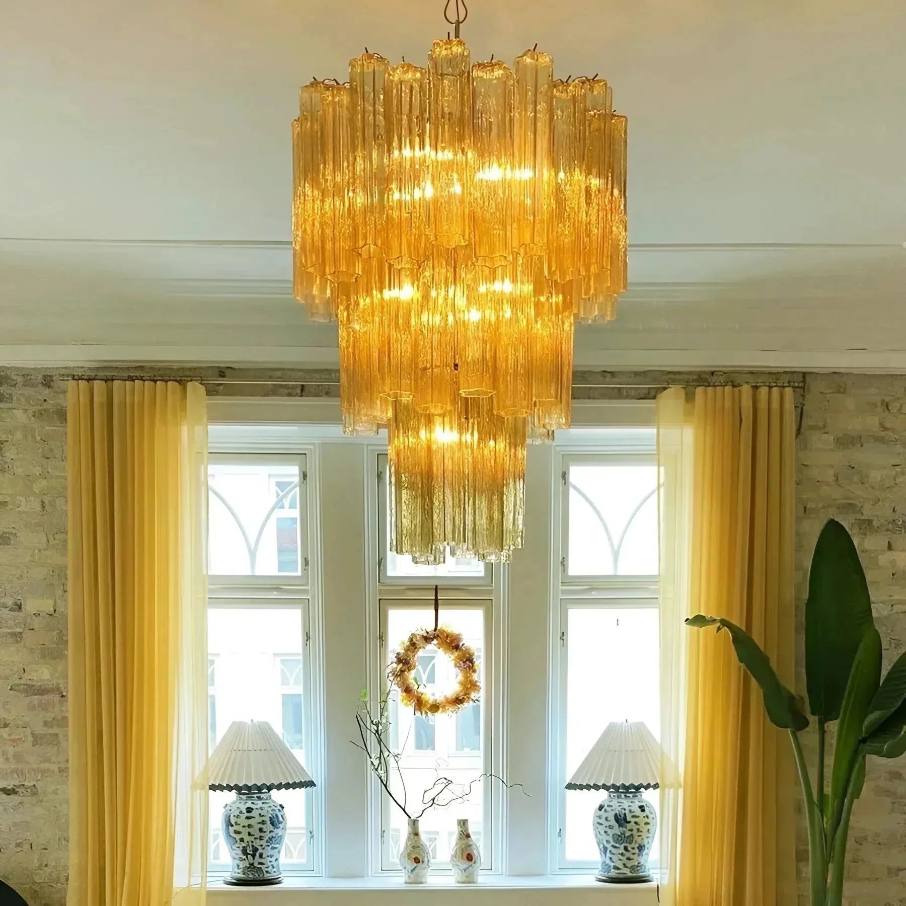 Elegant Yellow Murano Glass Tube Chandelier 25.6" - yellowJoyfuzzy