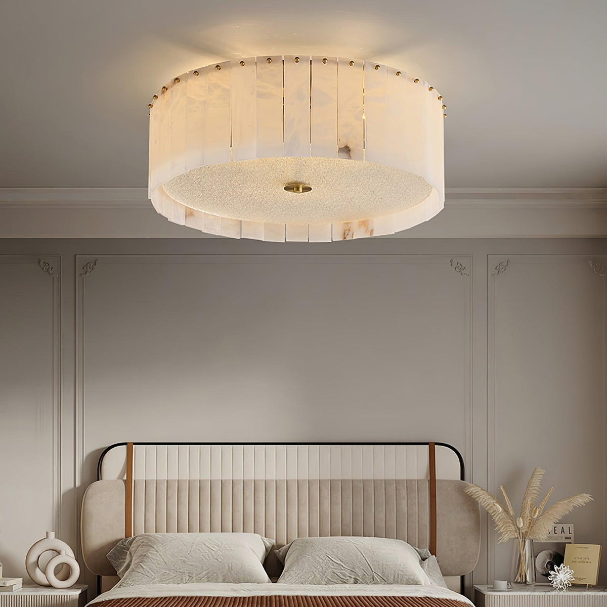 Elysian Alabaster Ceiling Lamp - ∅ 23.6″ x H 9.25″ / Dia 60cm x H 23.5cmBrass & WhiteJoyfuzzy