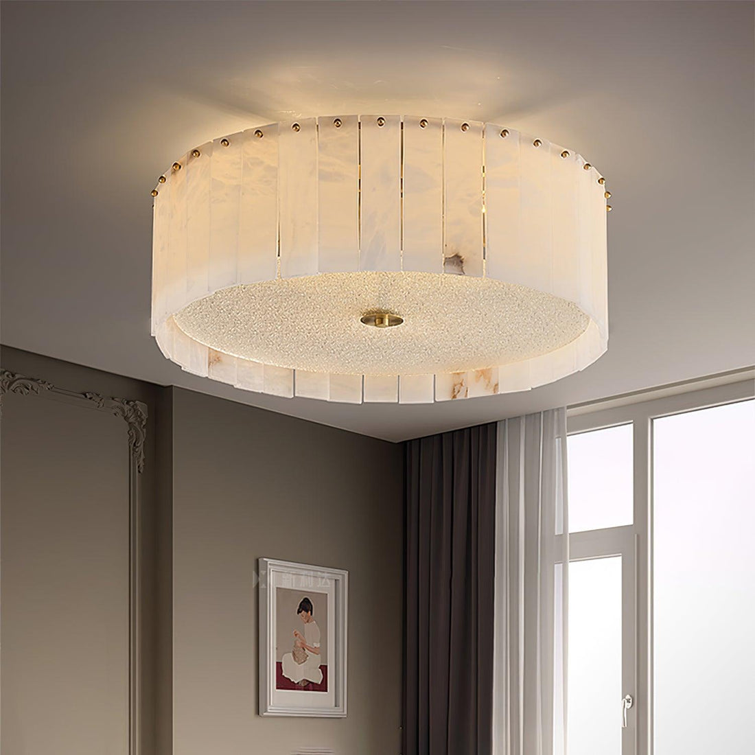 Elysian Alabaster Ceiling Lamp - ∅ 17.7″ x H 9.25″ / Dia 45cm x H 23.5cmBrass & WhiteJoyfuzzy