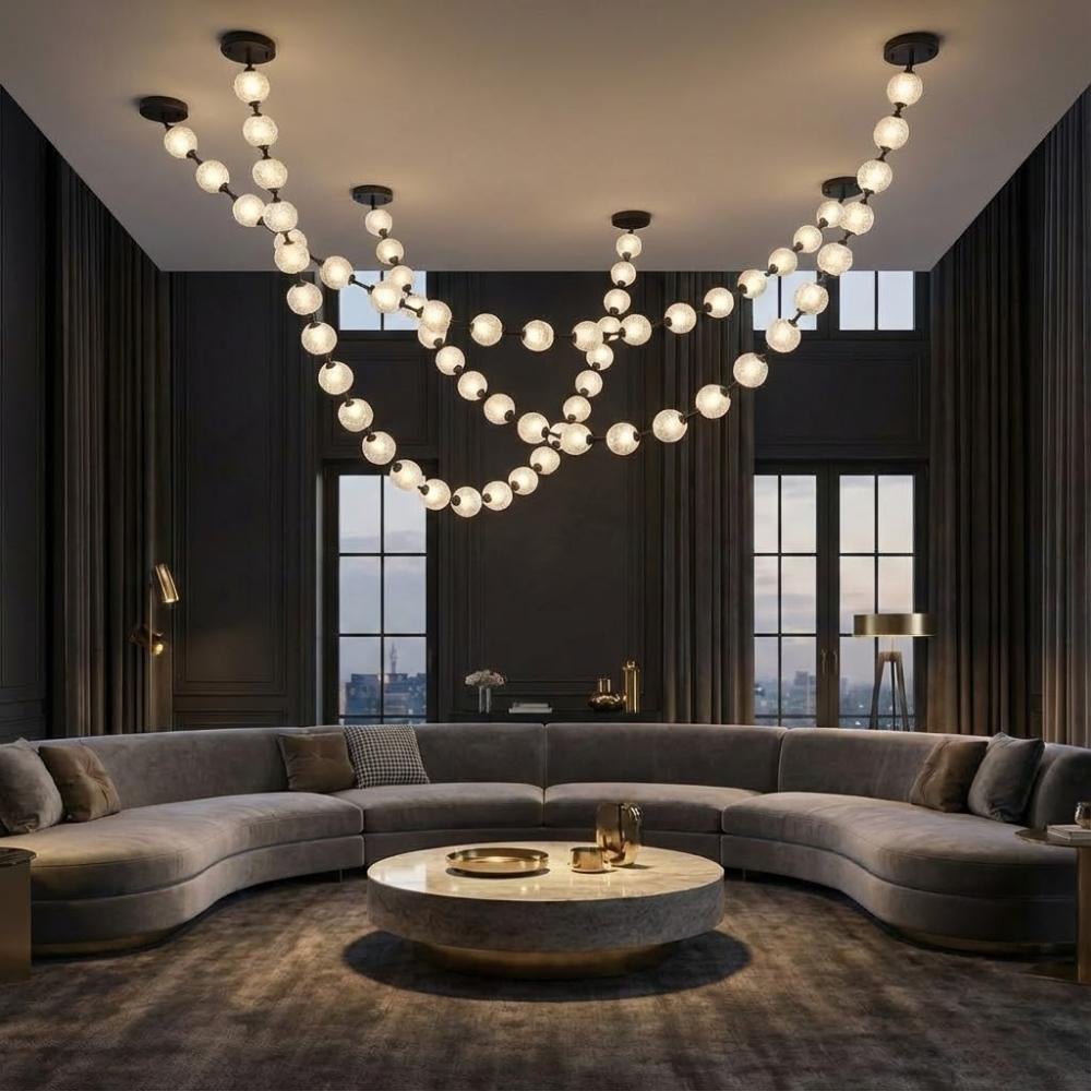 Esle Modern Pearl Necklace Chandelier - Black17 lightJoyfuzzy