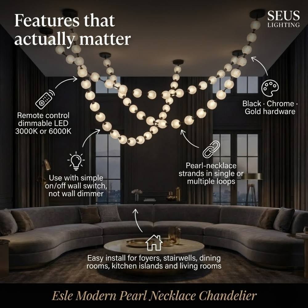 Esle Modern Pearl Necklace Chandelier - Black17 lightJoyfuzzy