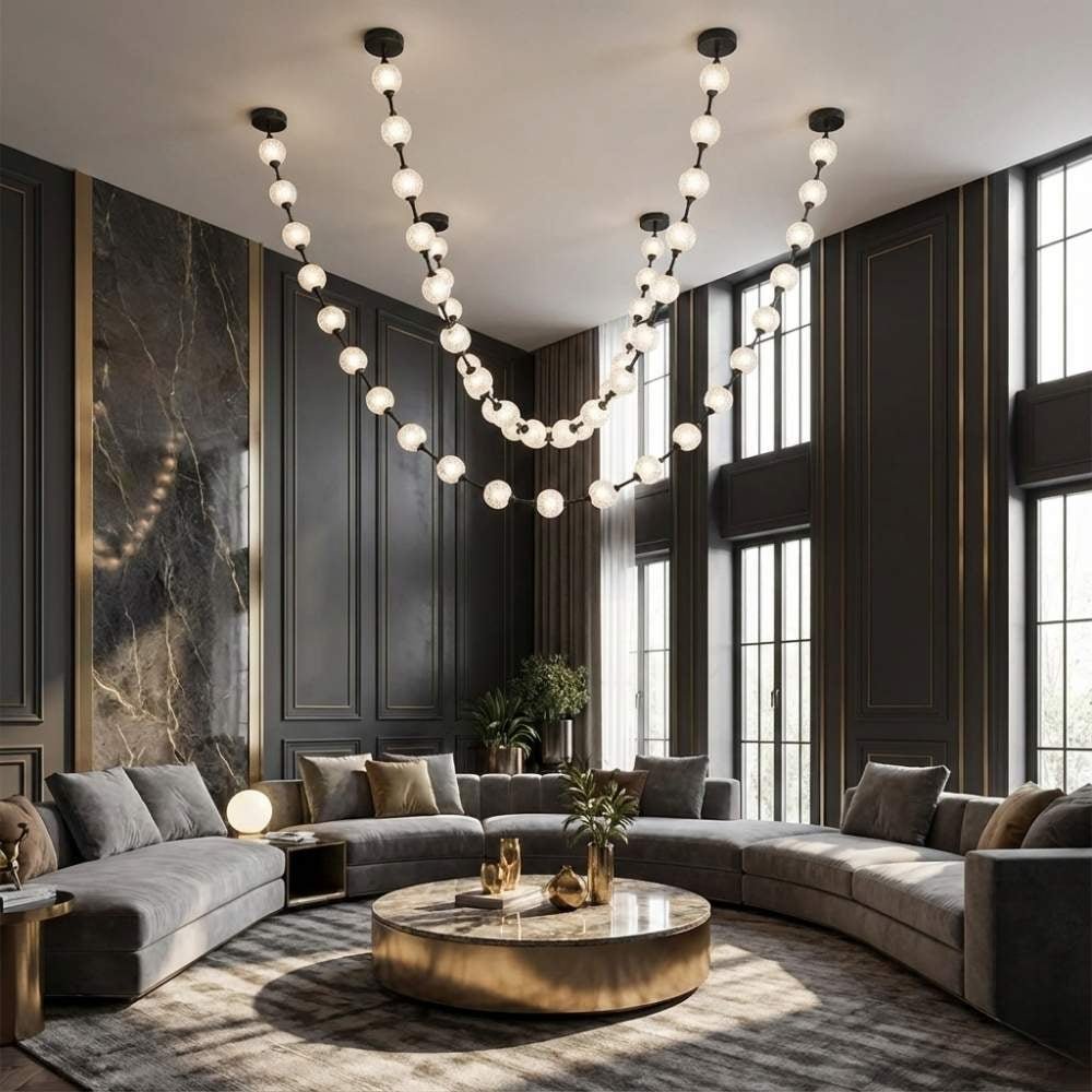 Esle Modern Pearl Necklace Chandelier - Black17 lightJoyfuzzy