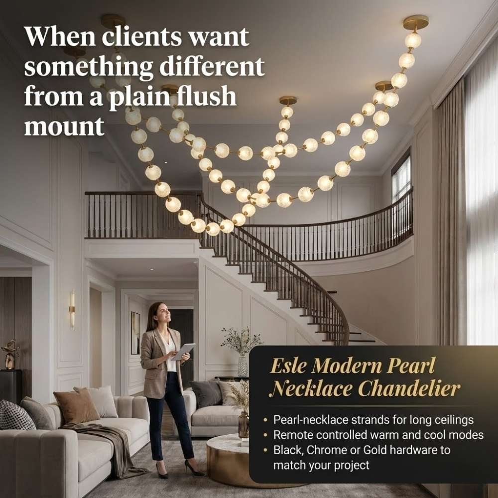 Esle Modern Pearl Necklace Chandelier - Black17 lightJoyfuzzy
