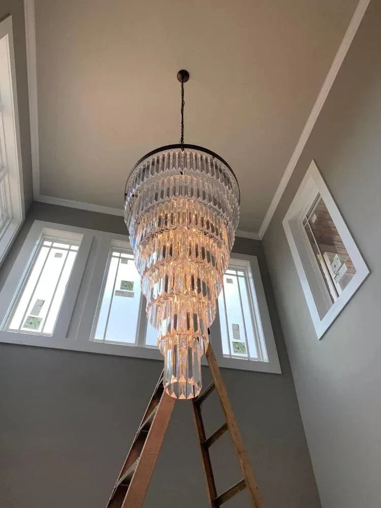 Extra Large 7 - Tier Luxury Crystal Chandelier in Black/Coffee/Gold/Chrome Finish Color - Joyfuzzy