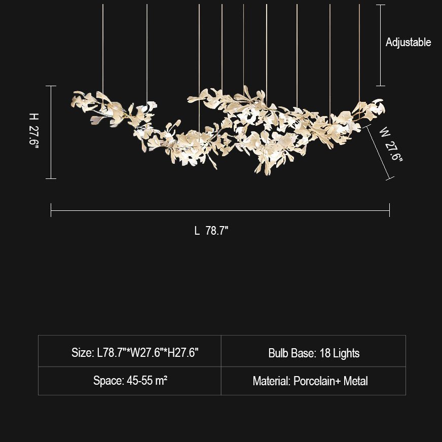 Extra Large Ceramic White Flower Chandelier in Artistic Branch Style for Spacious Living and Dining Room - L78.7"*W27.6"*H27.6"/ 18 Lights (180 Pieces)Warm LightJoyfuzzy
