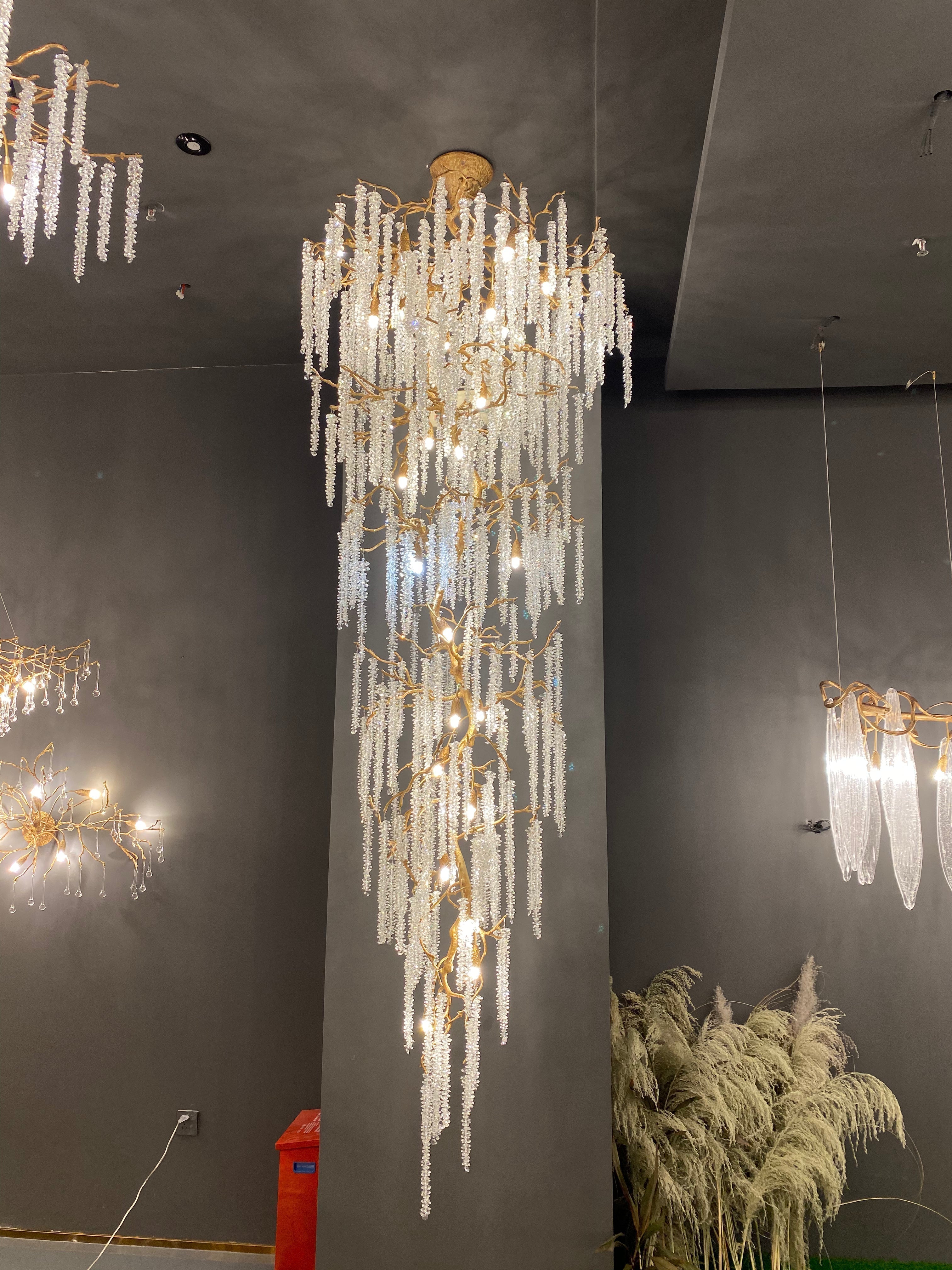 Extra Large Crystal Icicle Chandelier in Tree Branch Design for Grand Staircases and Hallways - D39''*H117''Warm LightJoyfuzzy
