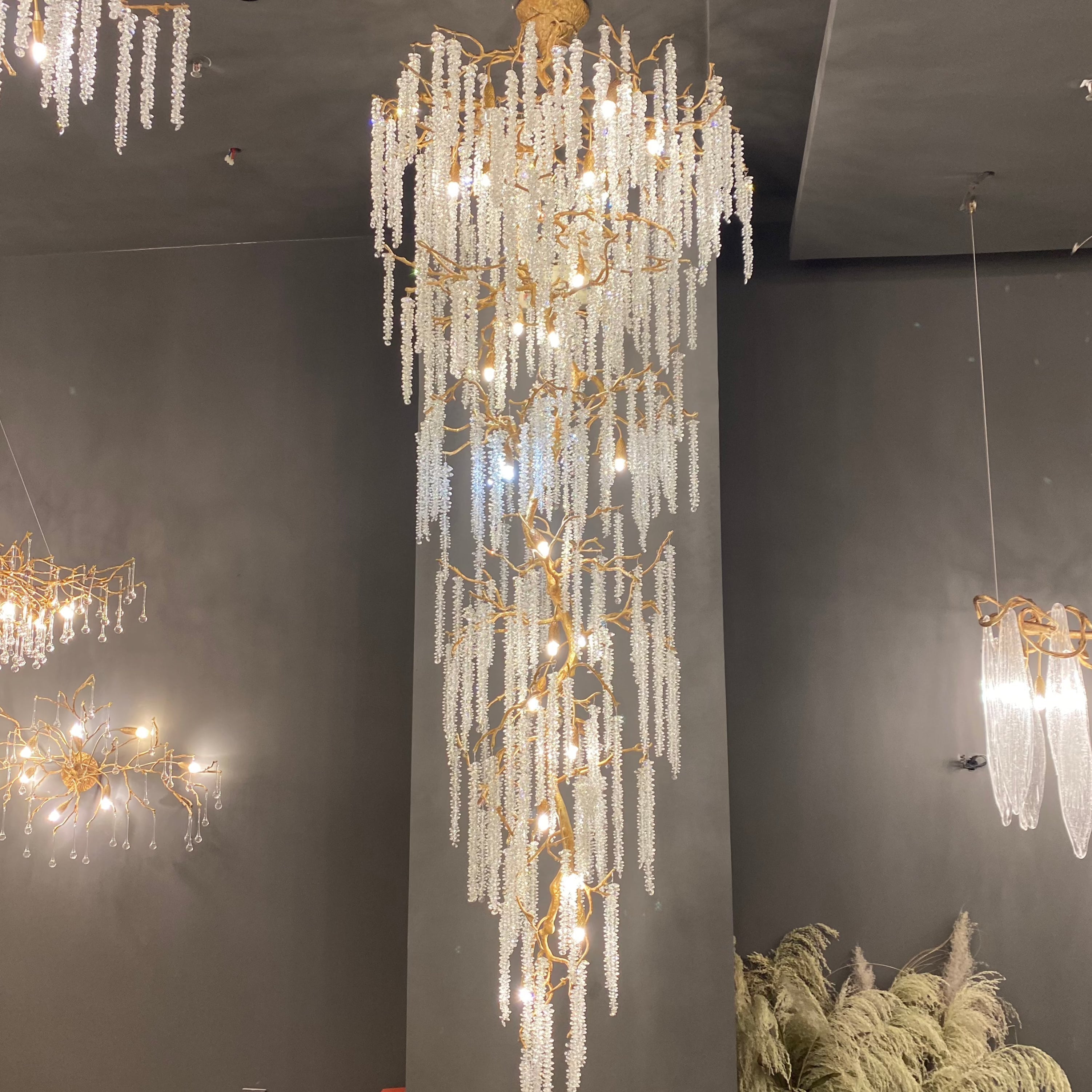 Extra Large Crystal Icicle Chandelier in Tree Branch Design for Grand Staircases and Hallways - D39''*H117''Warm LightJoyfuzzy
