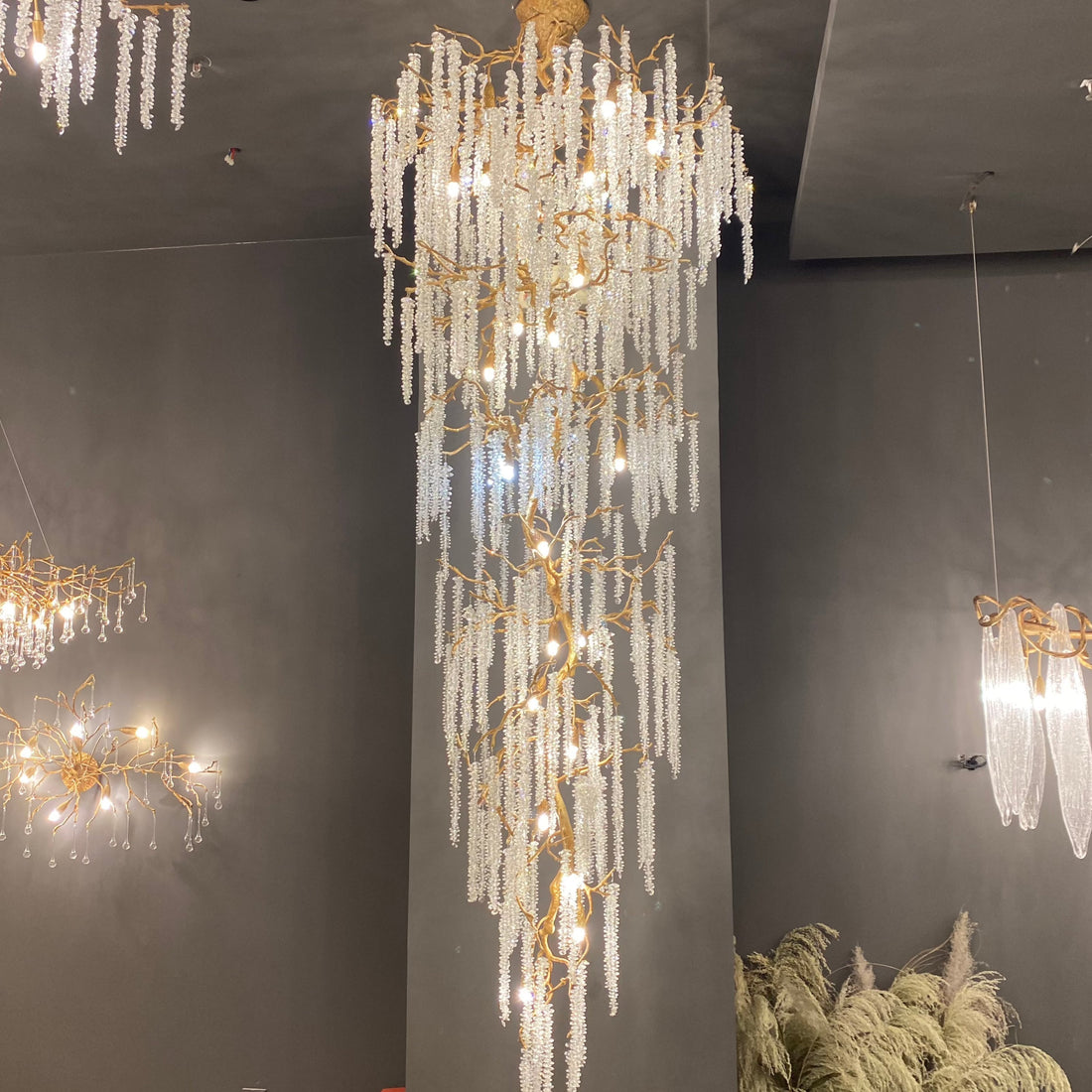 Extra Large Crystal Icicle Chandelier in Tree Branch Design for Grand Staircases and Hallways - D39''*H117''Warm LightJoyfuzzy