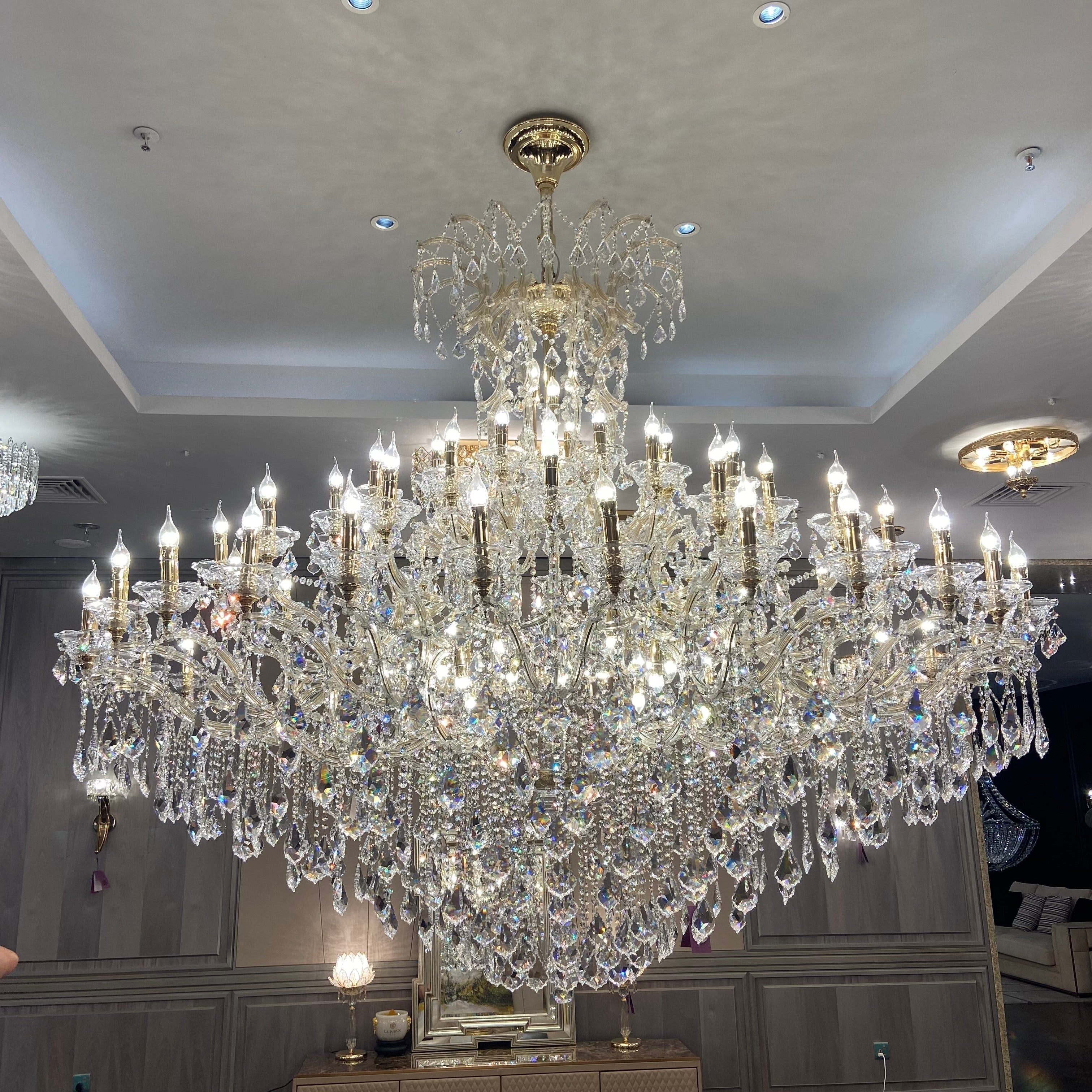 Extra Large Elegant Crystal Chandelier in Branch Style with Candle Layers for Stairs Living Room and Foyer - Customized Size D48"GoldWarm LightJoyfuzzy