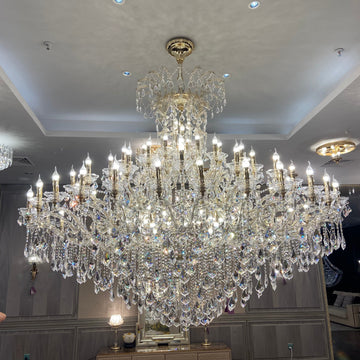 Extra Large Elegant Crystal Chandelier in Branch Style with Candle Layers for Stairs Living Room and Foyer - Customized Size D48"GoldWarm LightJoyfuzzy